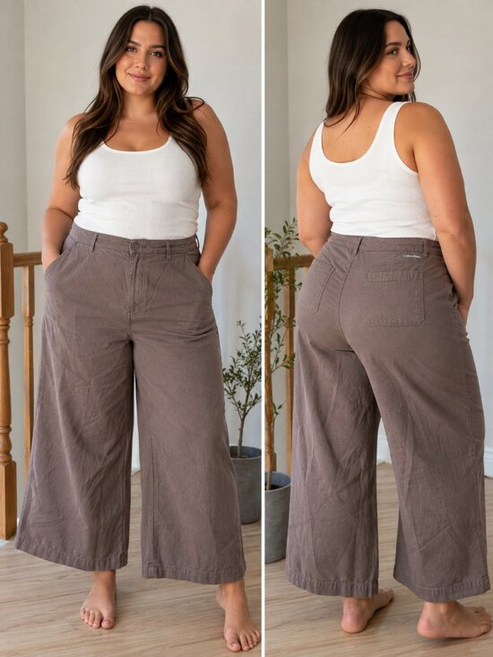 Calvin Klein Pants - Calvin Klein Jeans Brown Linen Blend Wide Leg Pants Size 16